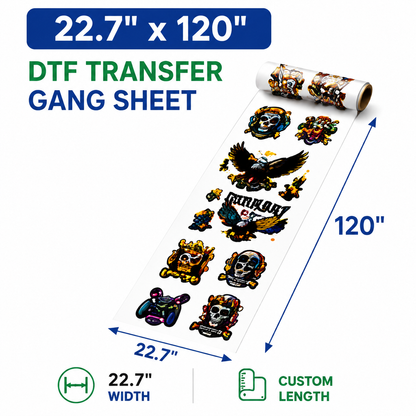 22.7 x 120 inch DTF transfer gang sheet size example