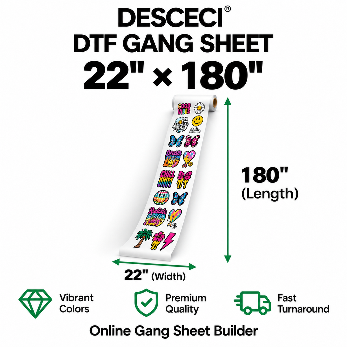 22 x 180 inch DTF gang sheet for high-volume custom heat transfers - DESCECI