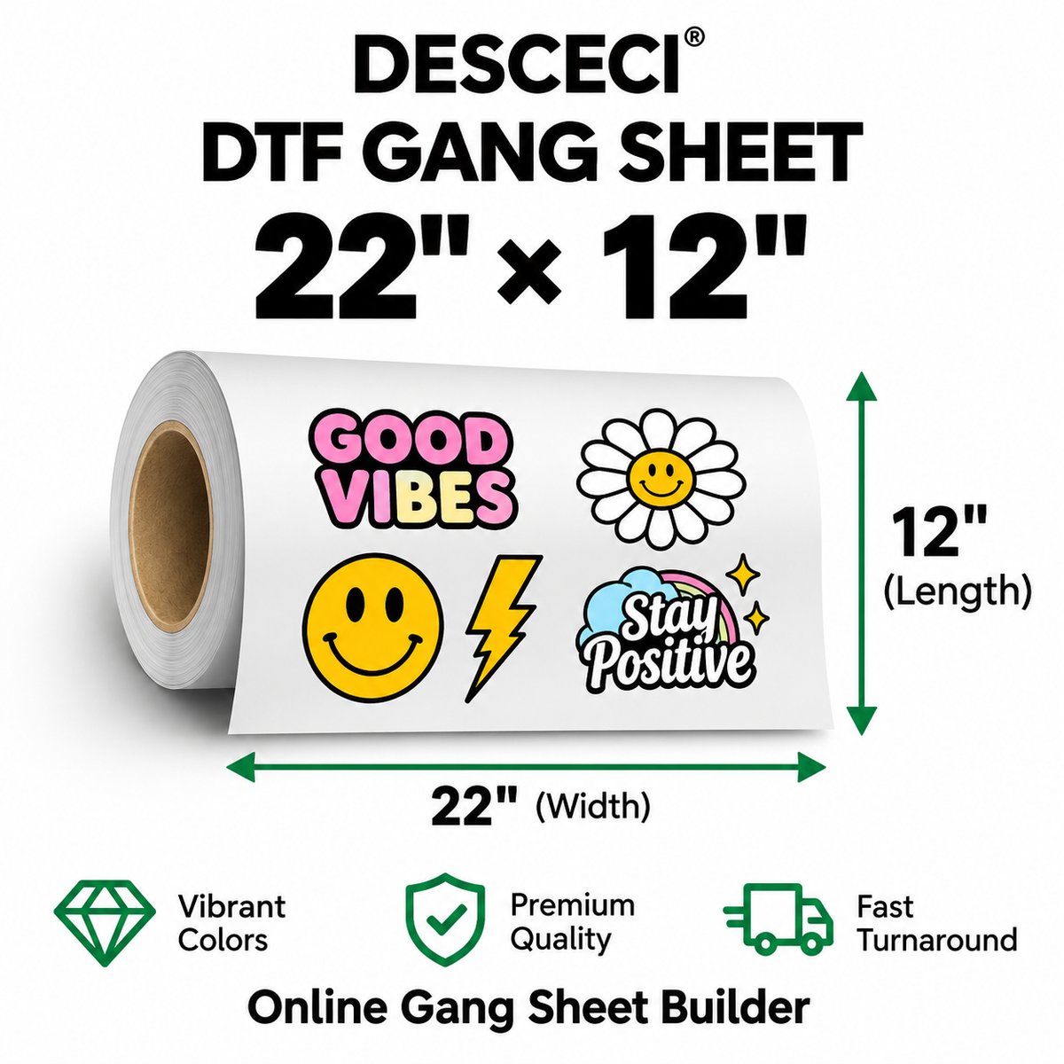 22 x 12 inch DTF gang sheet for custom heat transfer designs - DESCECI