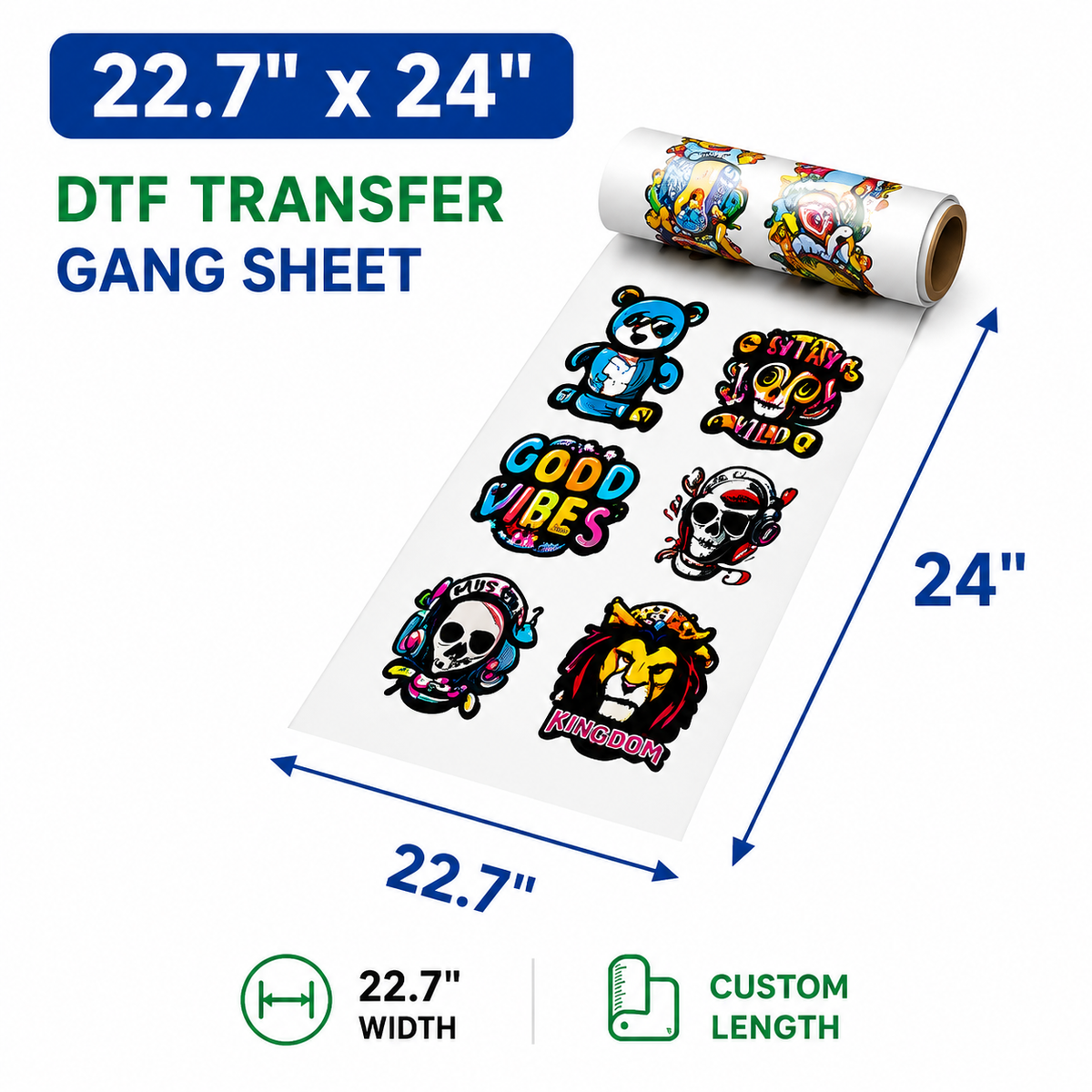 22.7 x 24 inch DTF transfer gang sheet size example