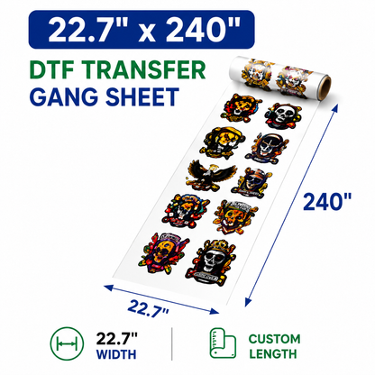 22.7 x 240 inch DTF transfer gang sheet size example