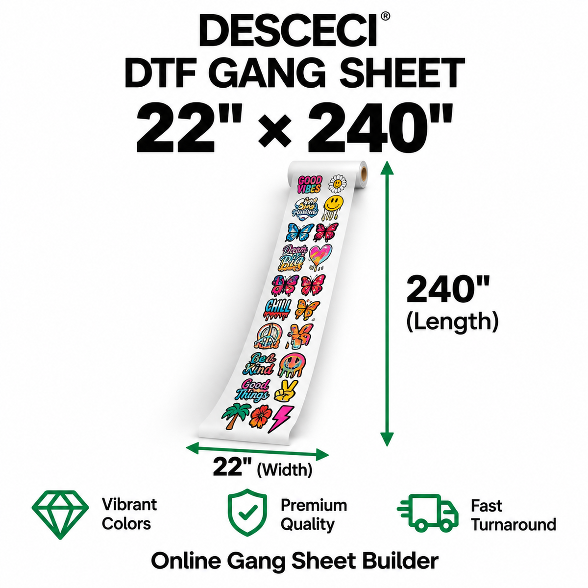 22 x 240 inch custom DTF gang sheet for bulk transfer printing - DESCECI