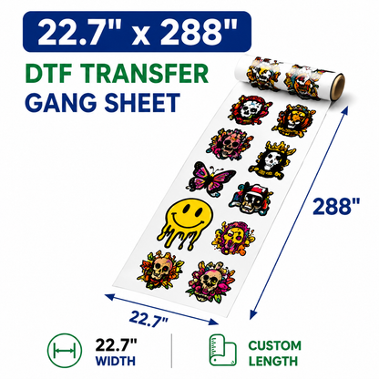 22.7 x 288 inch DTF transfer gang sheet size example