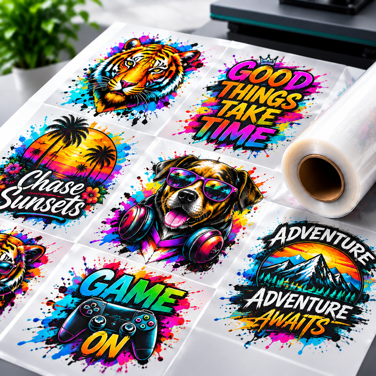 Custom DTF gang sheet with multiple full-color designs