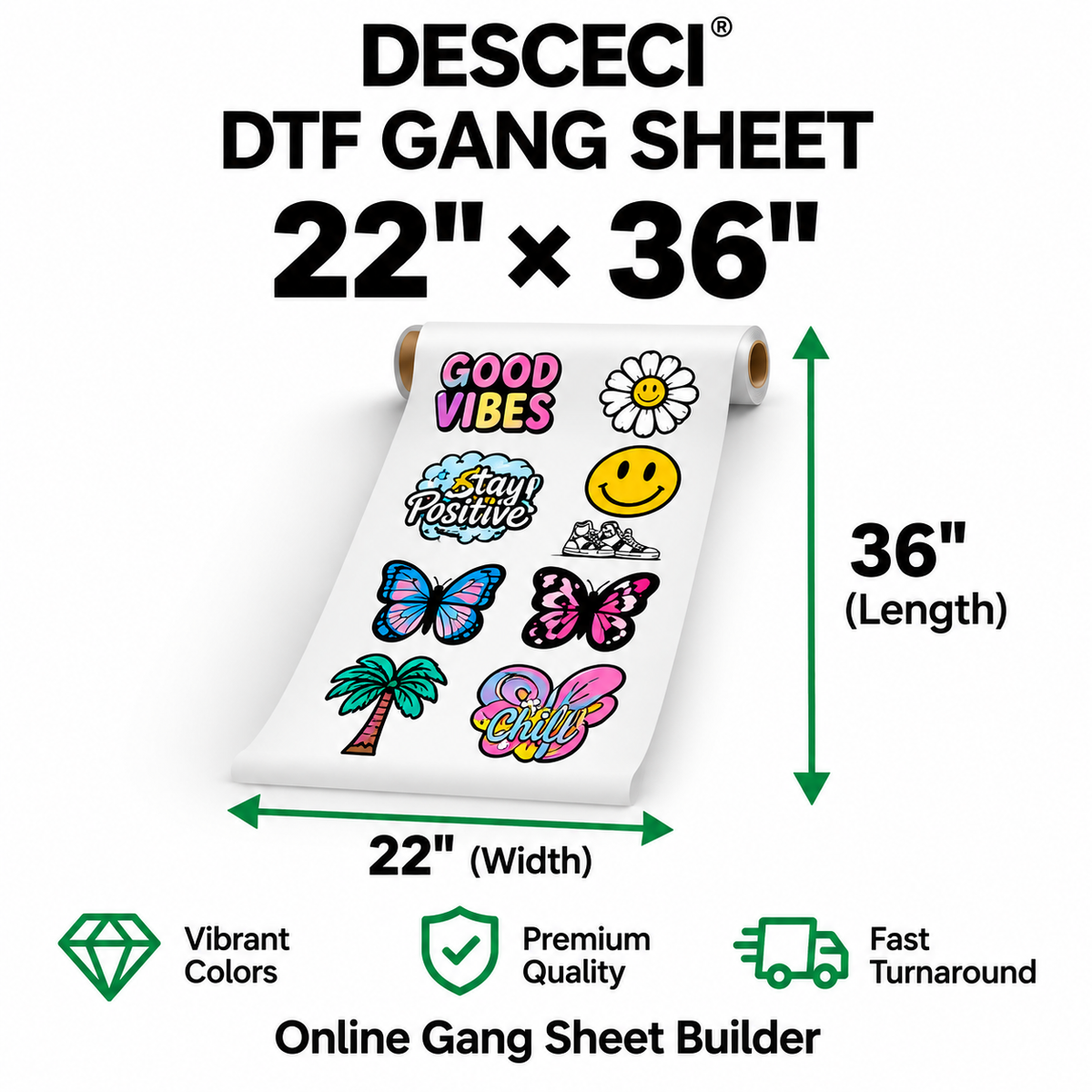 22 x 36 inch custom DTF gang sheet for multiple transfer designs - DESCECI