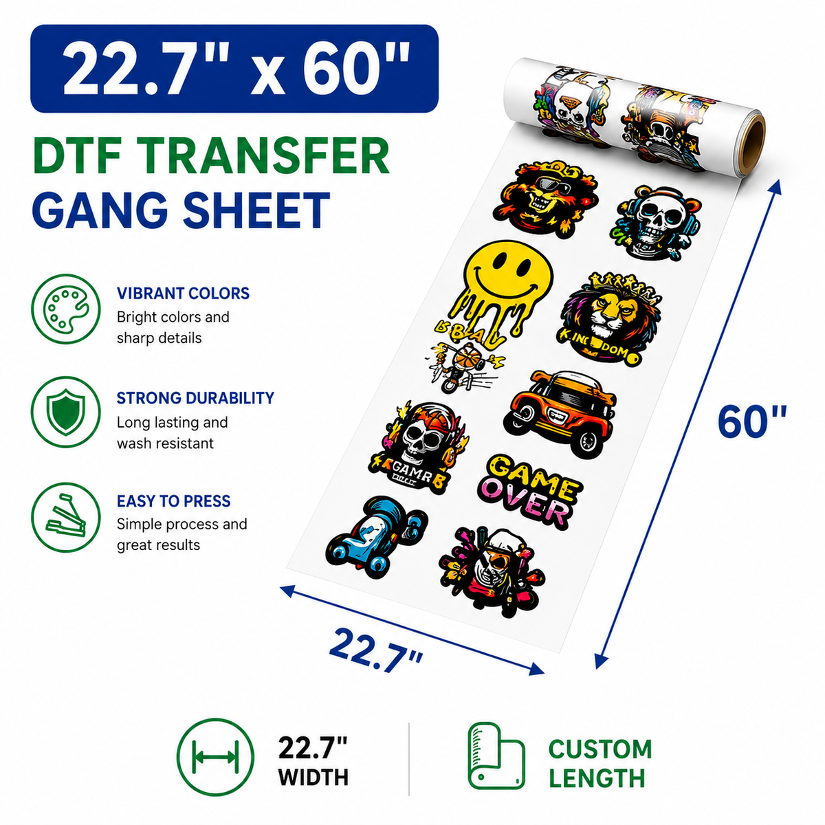 22.7 x 60 inch DTF transfer gang sheet size example