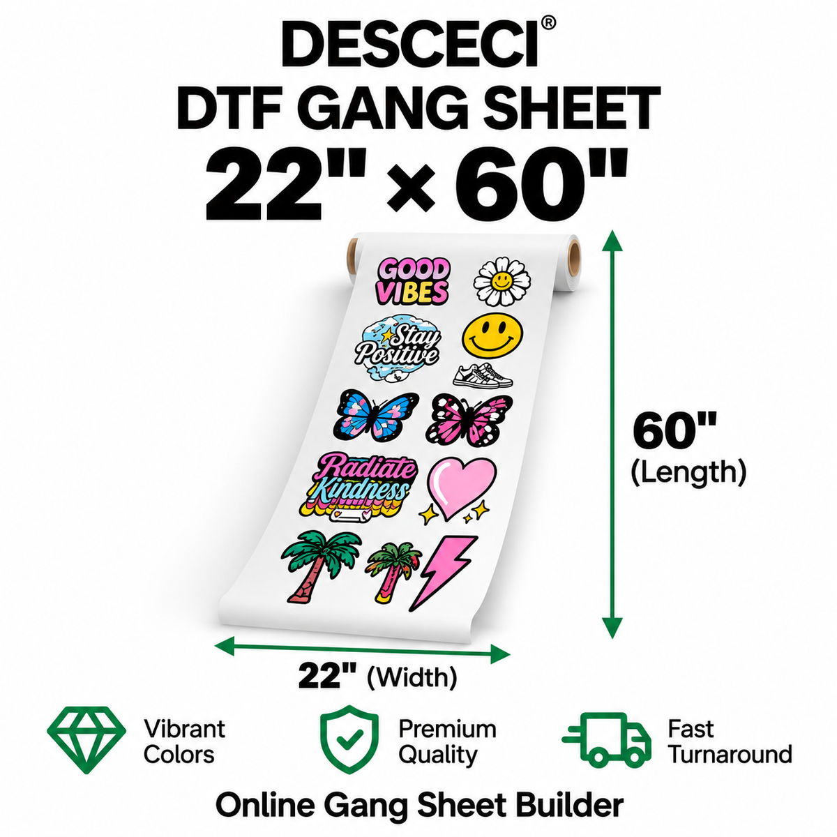 22 x 60 inch custom DTF transfer gang sheet for apparel printing - DESCECI