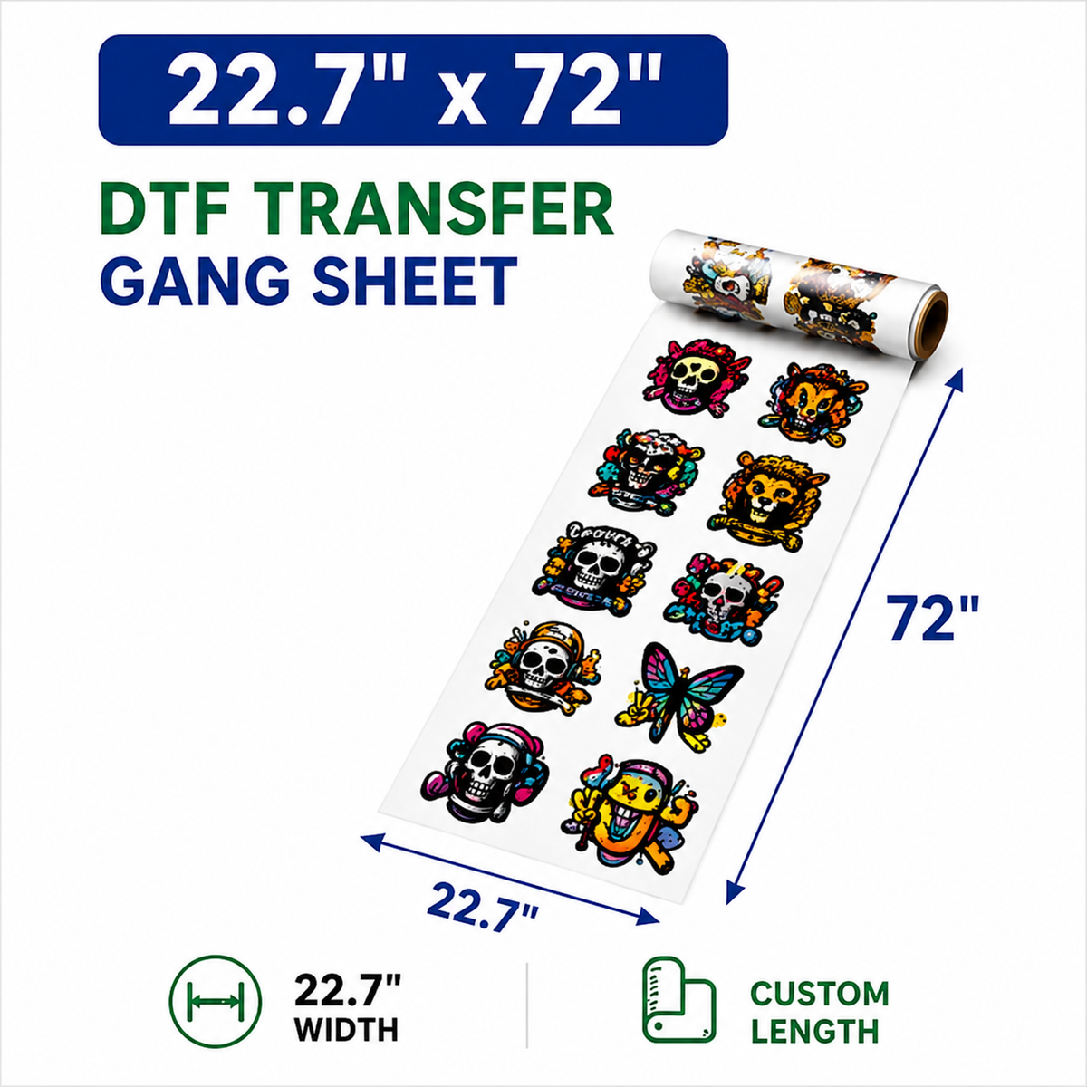 22.7 x 72 inch DTF transfer gang sheet size example
