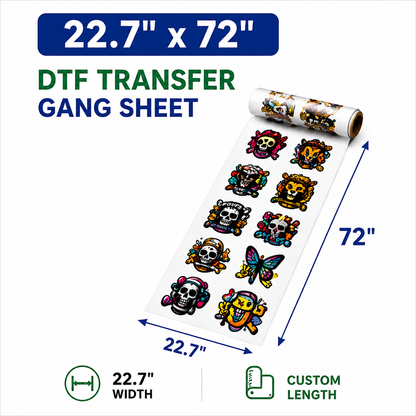 22.7 x 72 inch DTF transfer gang sheet size example