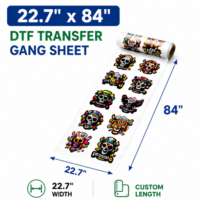 22.7 x 84 inch DTF transfer gang sheet size example