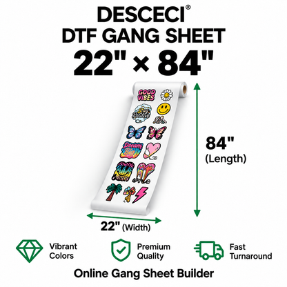 22 x 84 inch custom DTF gang sheet for T-shirt and apparel printing - DESCECI