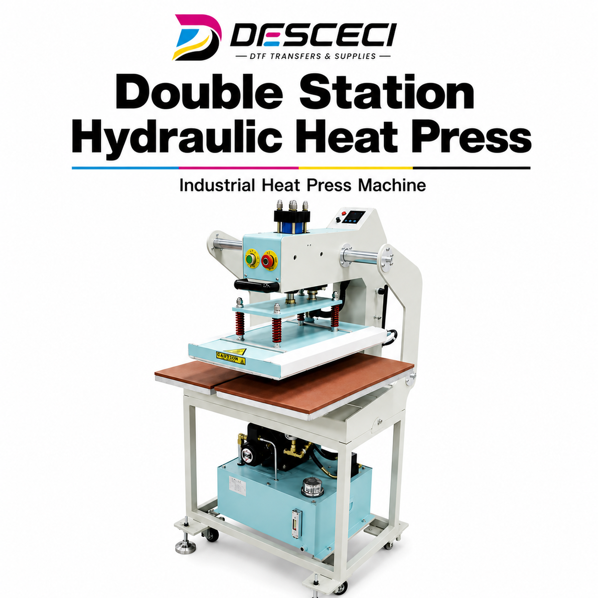 DESCECI double station hydraulic heat press machine for DTF transfers
