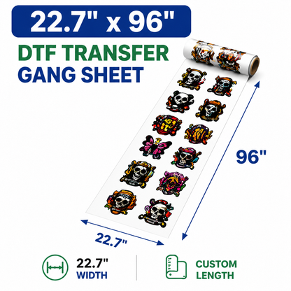 22.7 x 96 inch DTF transfer gang sheet size example