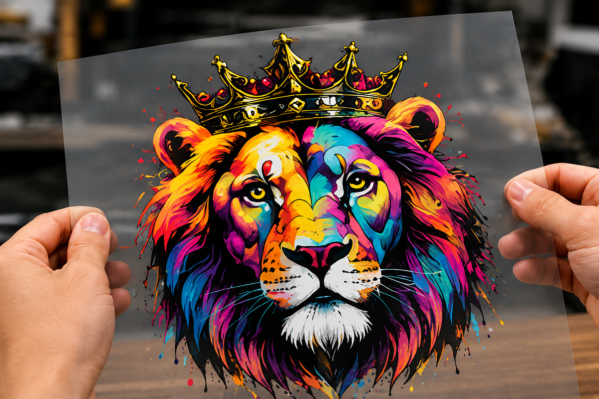 Vibrant custom DTF transfer film with detailed full-color artwork