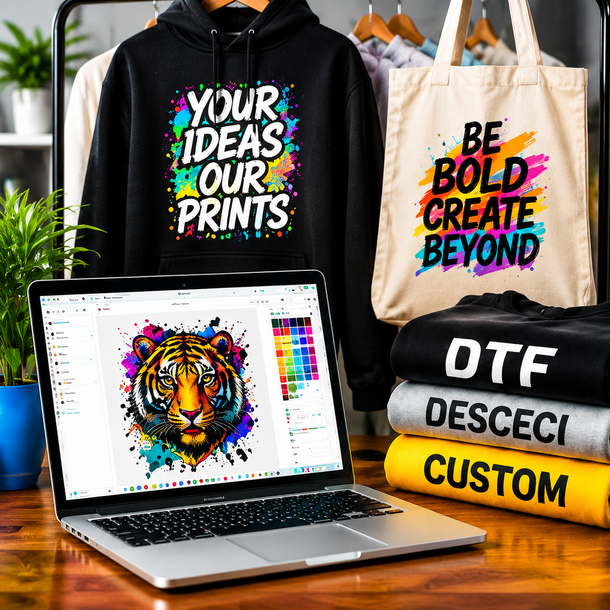 Custom DTF printing for hoodies tote bags and branded apparel