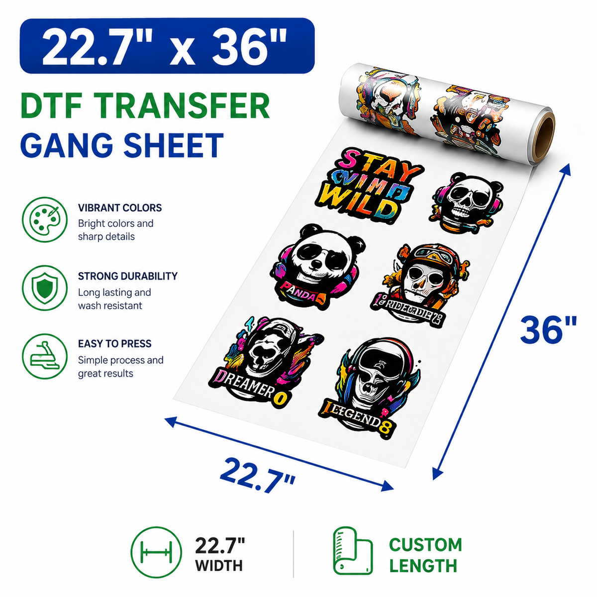 22.7 x 36 inch DTF transfer gang sheet size example