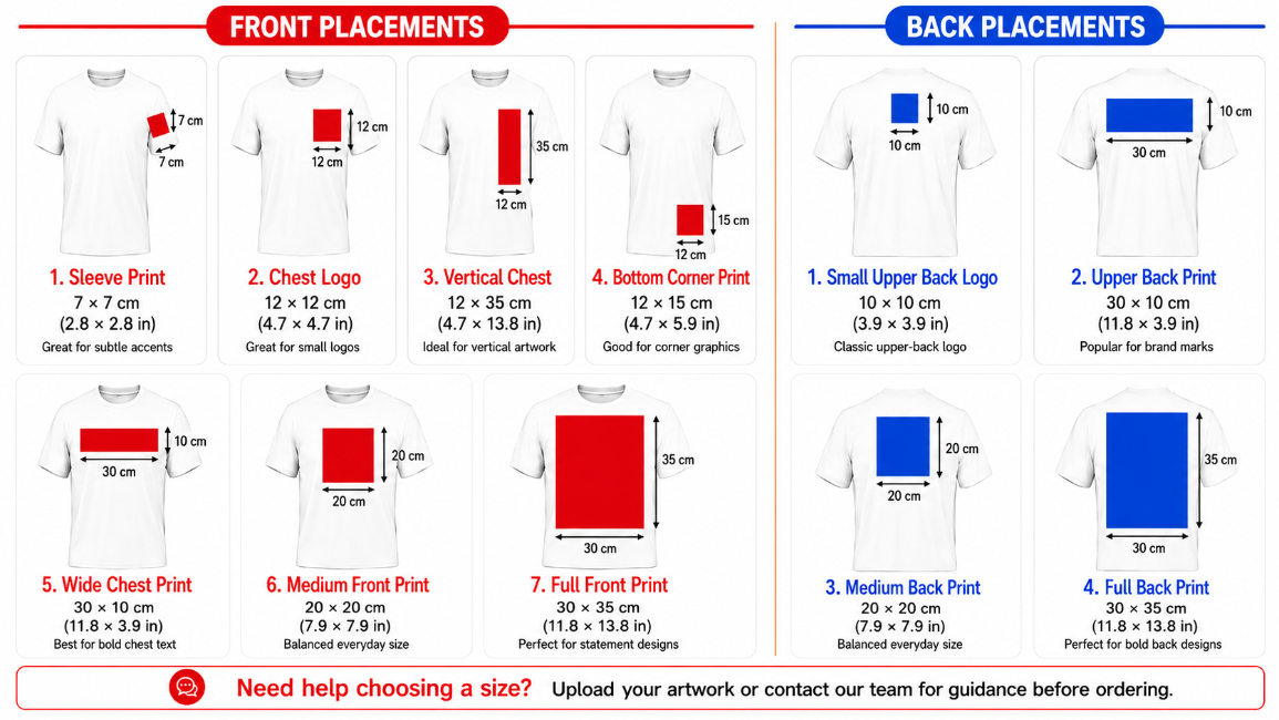 DTF Transfer Size & Placement Guide for T-Shirts | DESCECI