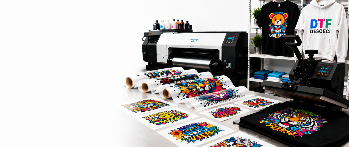 DESCECI premium custom DTF transfers printed with vibrant ready-to-press designs for T-shirts and apparel