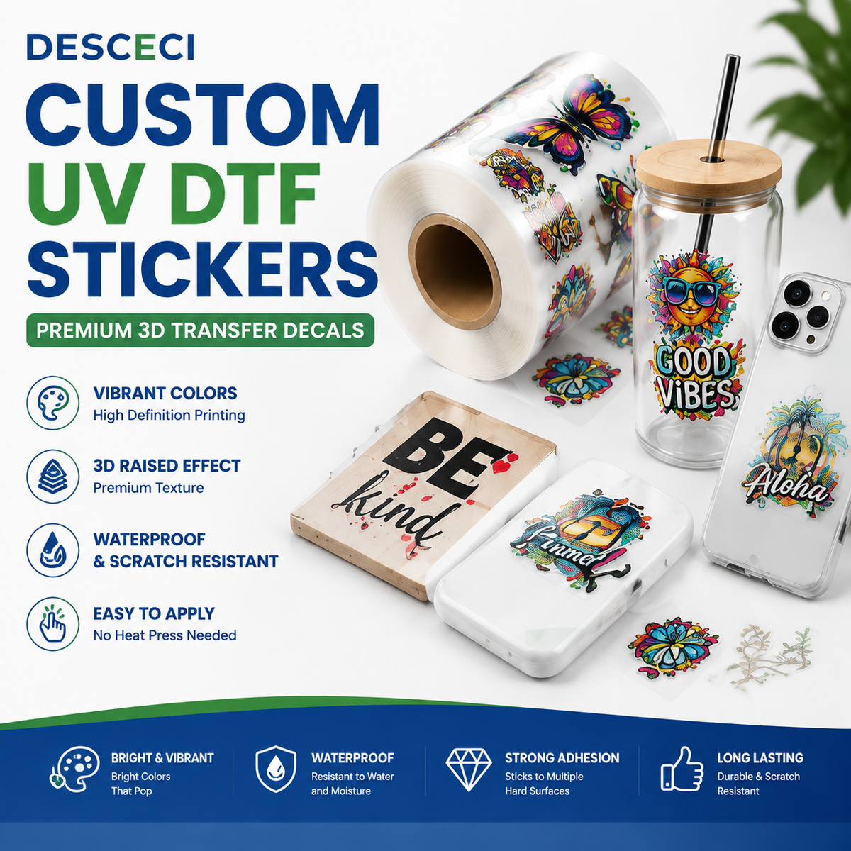 Custom UV DTF stickers for cups tumblers phone cases and hard surfaces