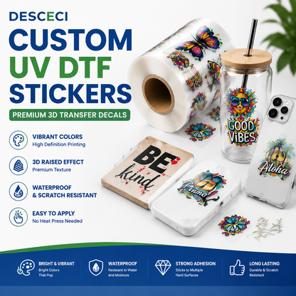 Custom UV DTF stickers for cups tumblers phone cases and hard surfaces